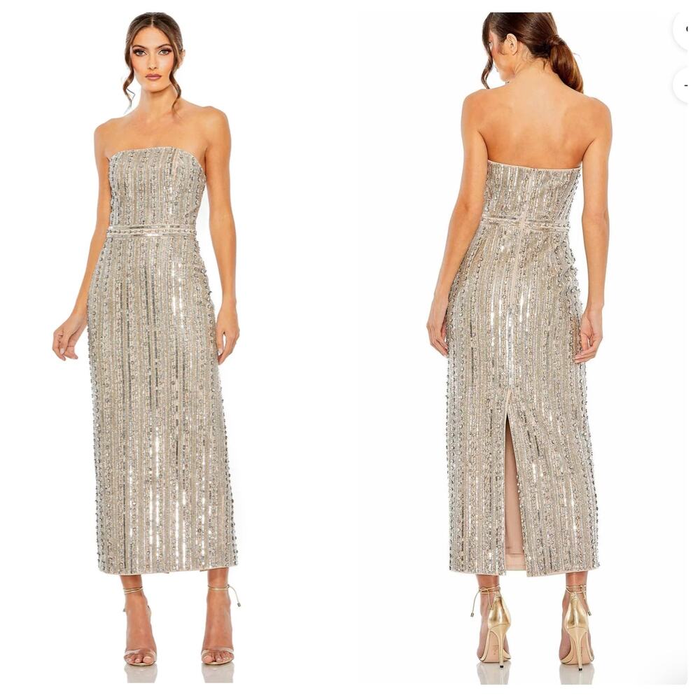 Mac Duggal Embellished Strapless Beaded Slim Column Dress Size 16 NWT